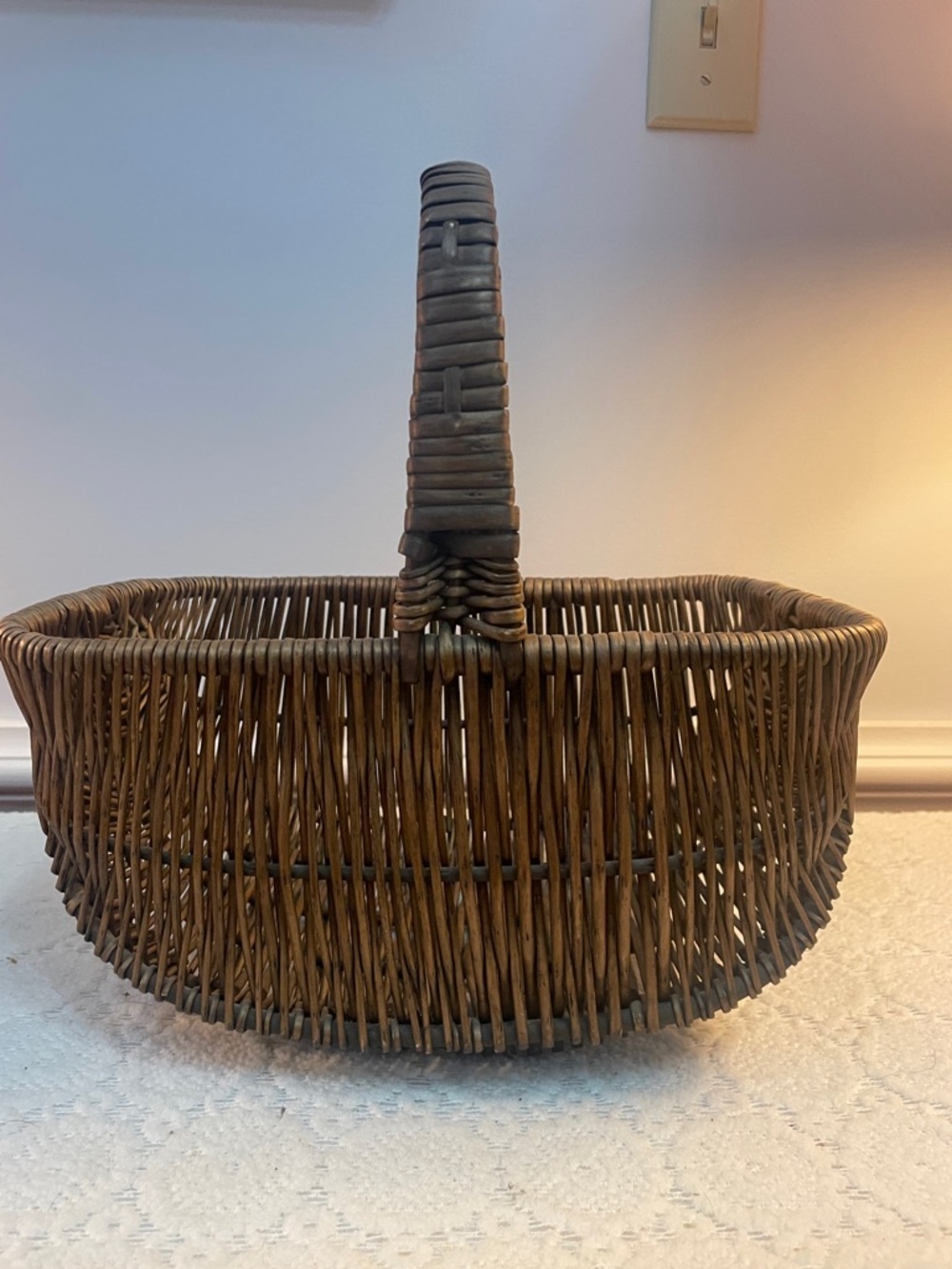 Woven Brown Rattan Handled Basket - boho vintage